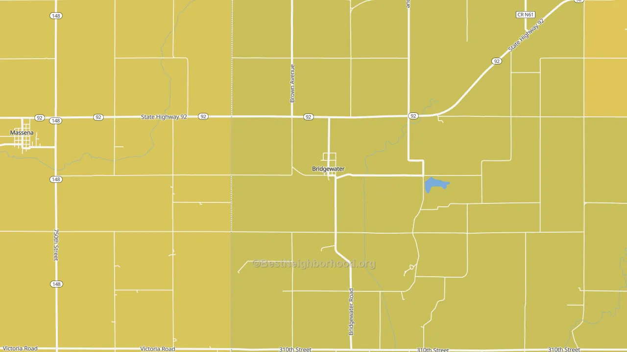 Map of the best neighborhoods in the 50837 area, with better matches in green and worse matches in red