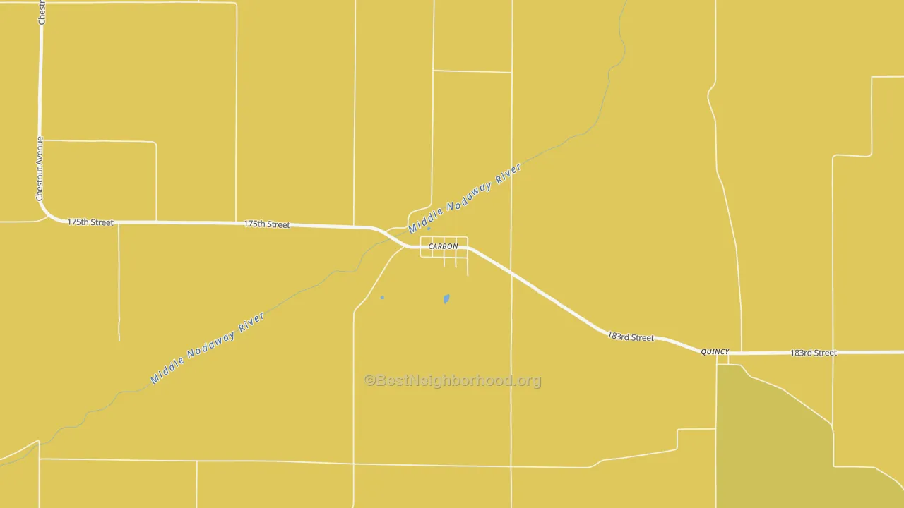 Map of the best neighborhoods in the 50839 area, with better matches in green and worse matches in red
