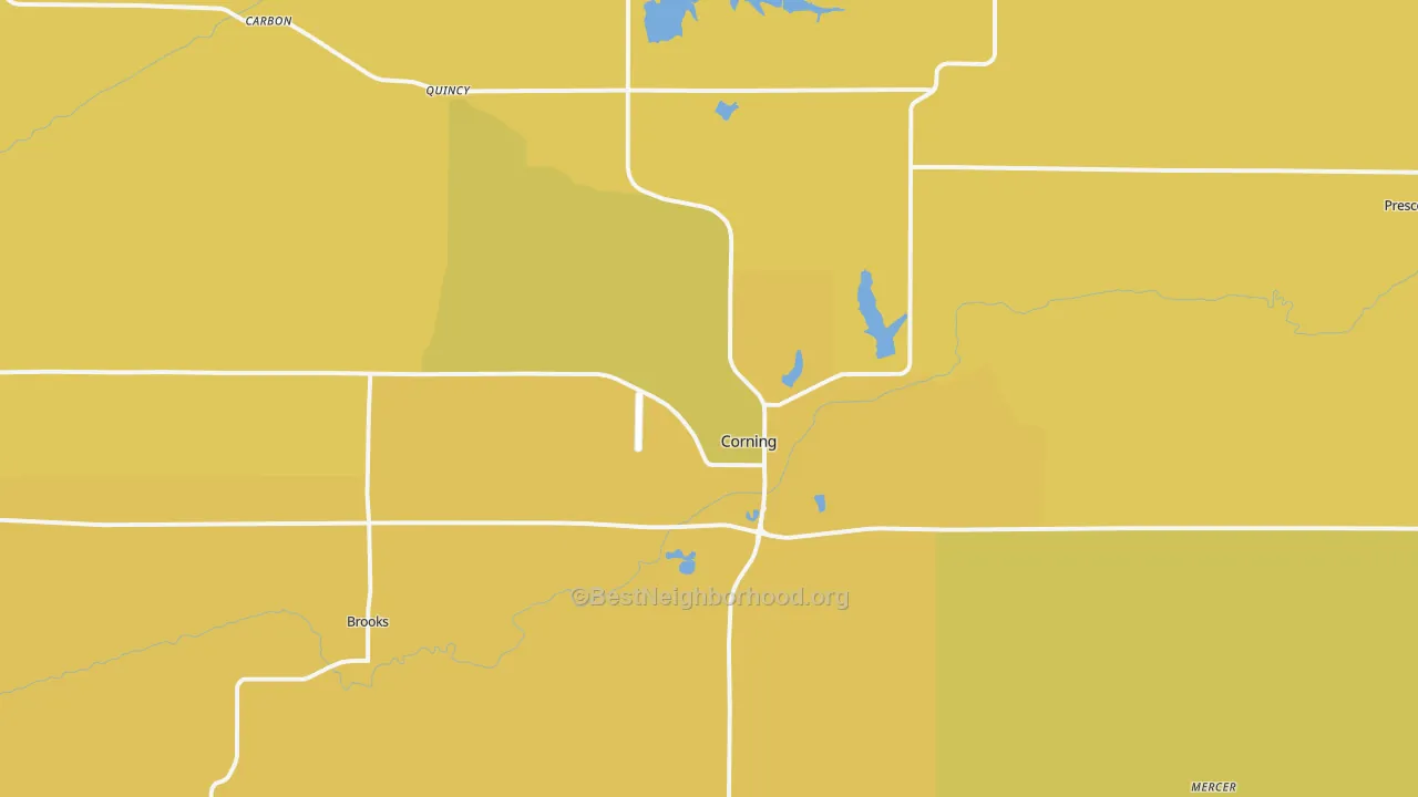 Map of the best neighborhoods in the 50841 area, with better matches in green and worse matches in red