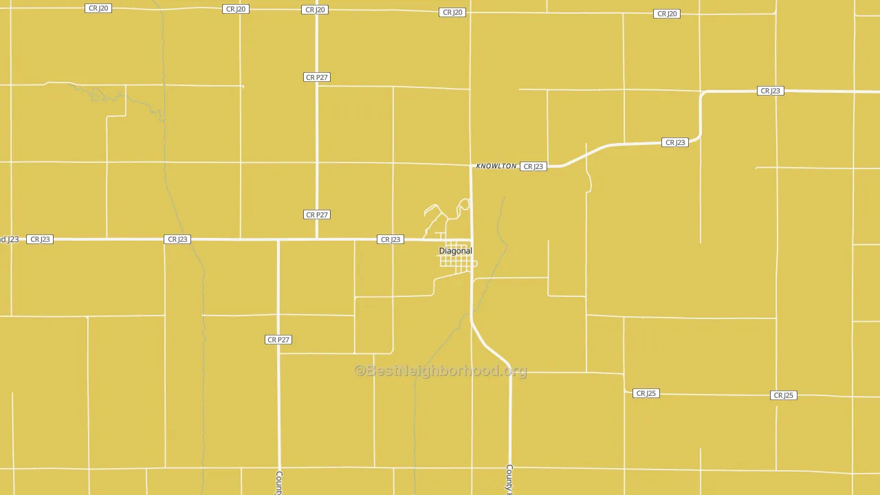Map of the best neighborhoods in the 50845 area, with better matches in green and worse matches in red