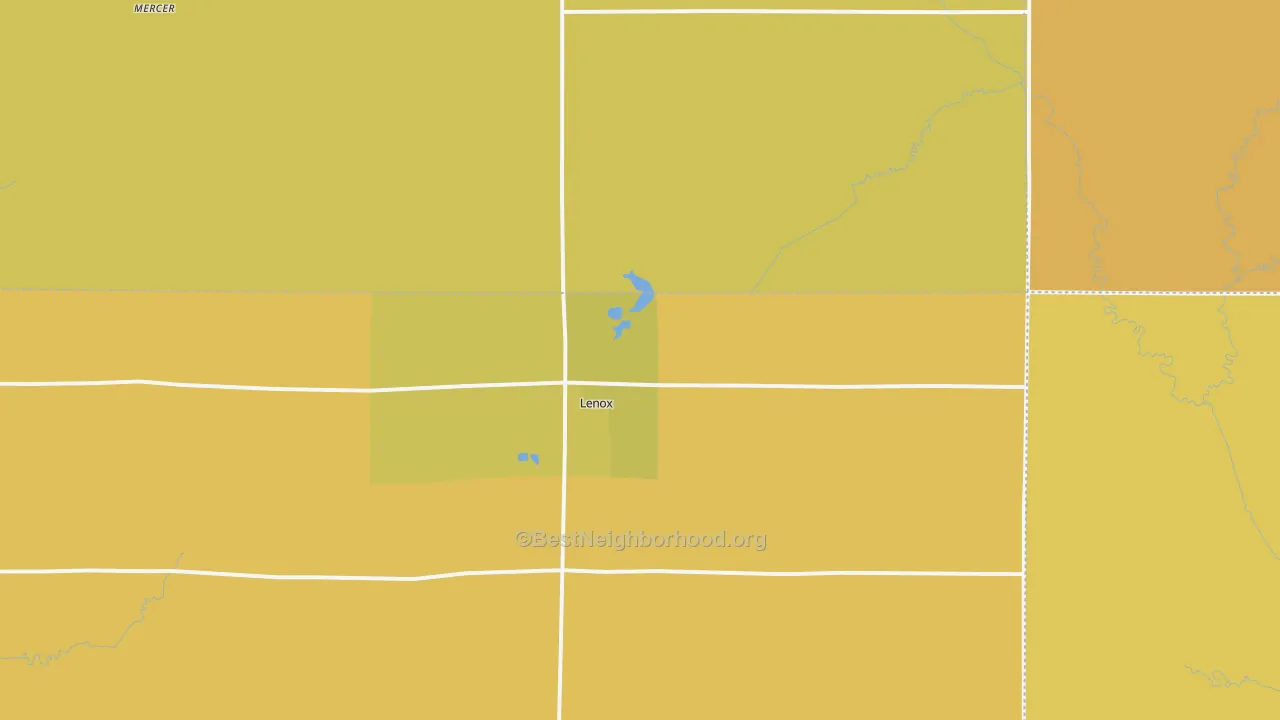 Map of the best neighborhoods in the 50851 area, with better matches in green and worse matches in red