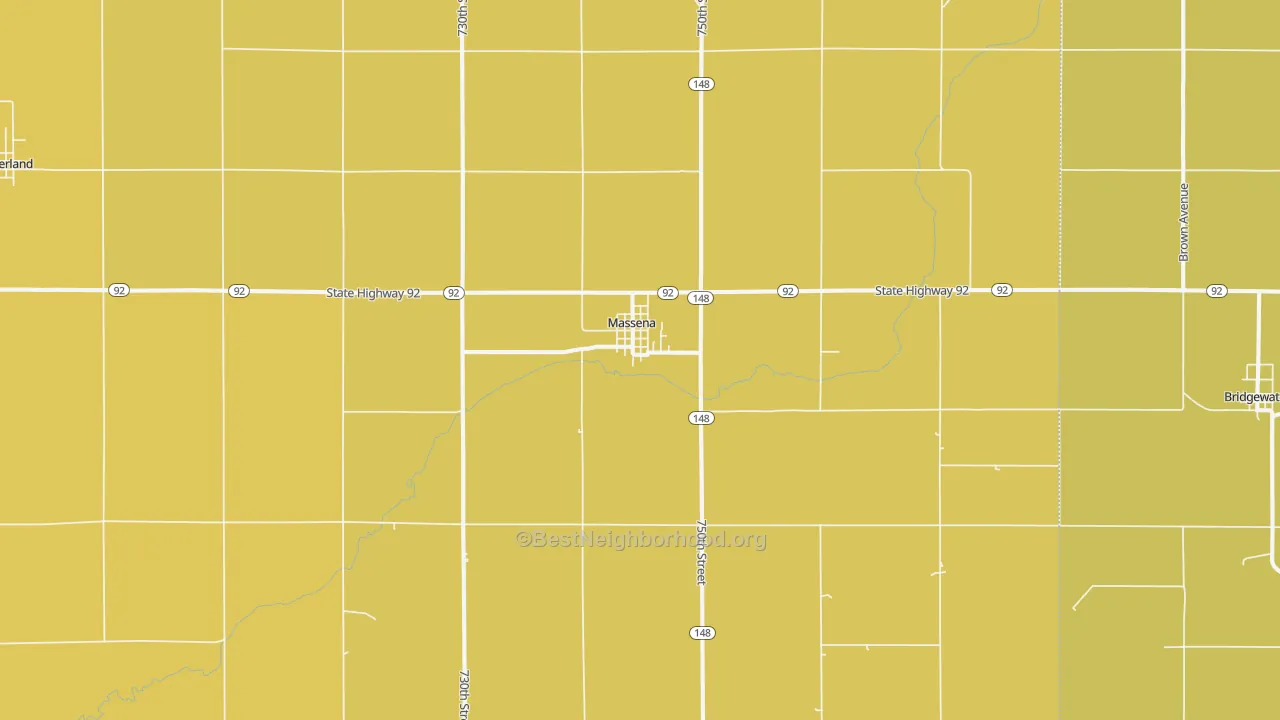 Map of the best neighborhoods in the 50853 area, with better matches in green and worse matches in red