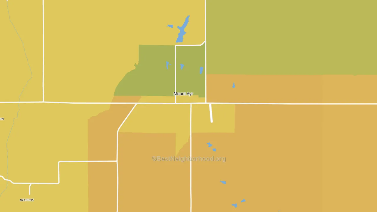Map of the best neighborhoods in the 50854 area, with better matches in green and worse matches in red