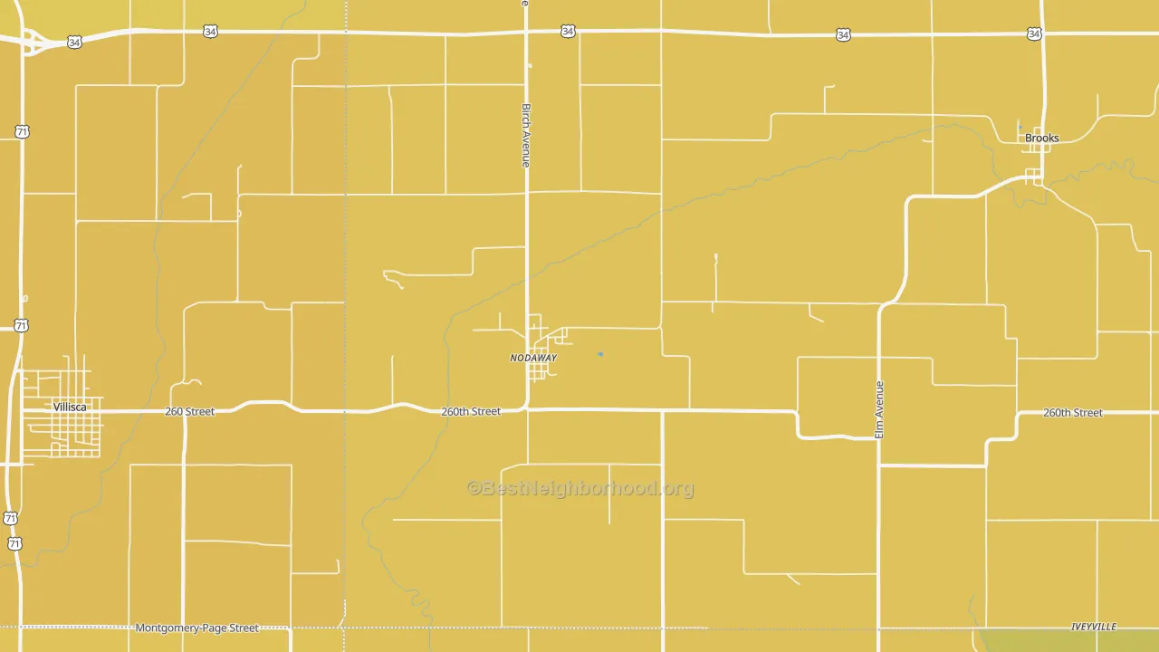 Map of the best neighborhoods in the 50857 area, with better matches in green and worse matches in red