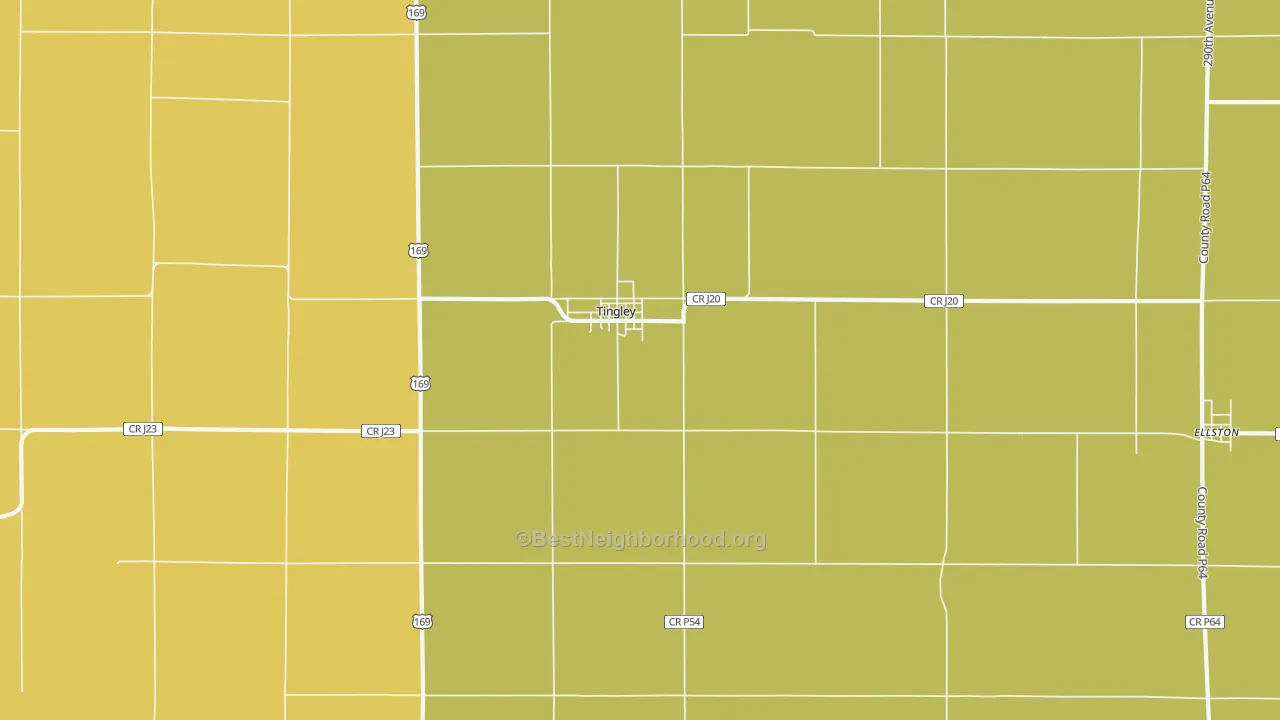 Map of the best neighborhoods in the 50863 area, with better matches in green and worse matches in red