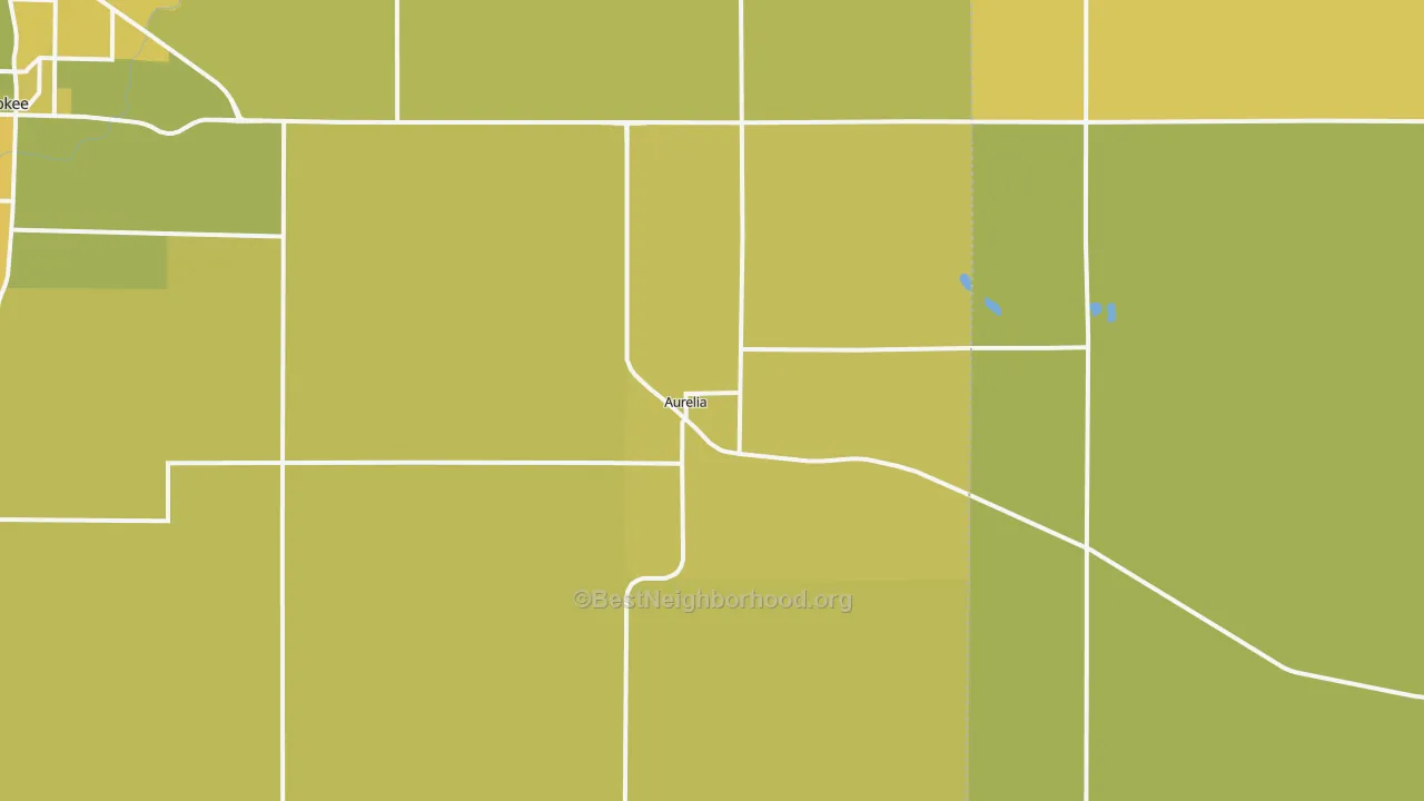 Map of the best neighborhoods in the 51005 area, with better matches in green and worse matches in red