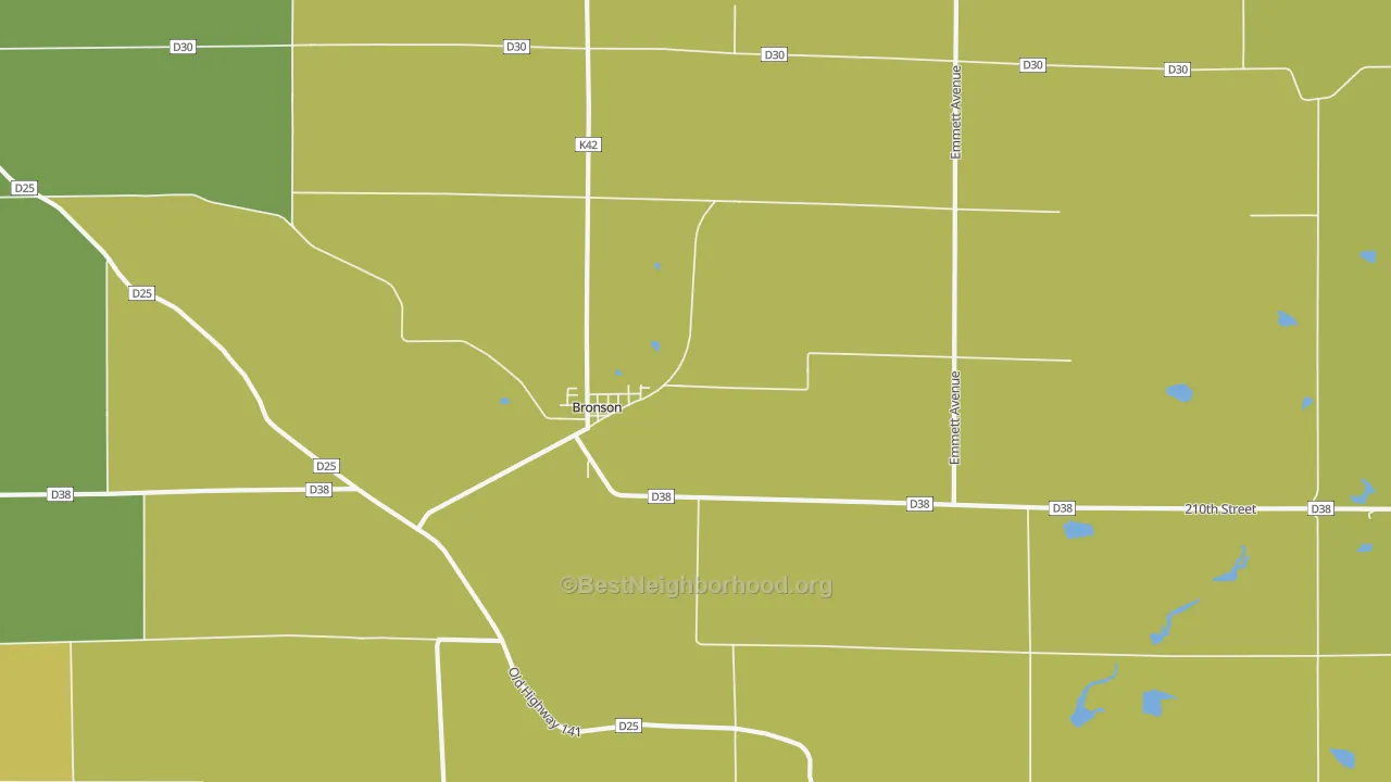 Map of the best neighborhoods in the 51007 area, with better matches in green and worse matches in red