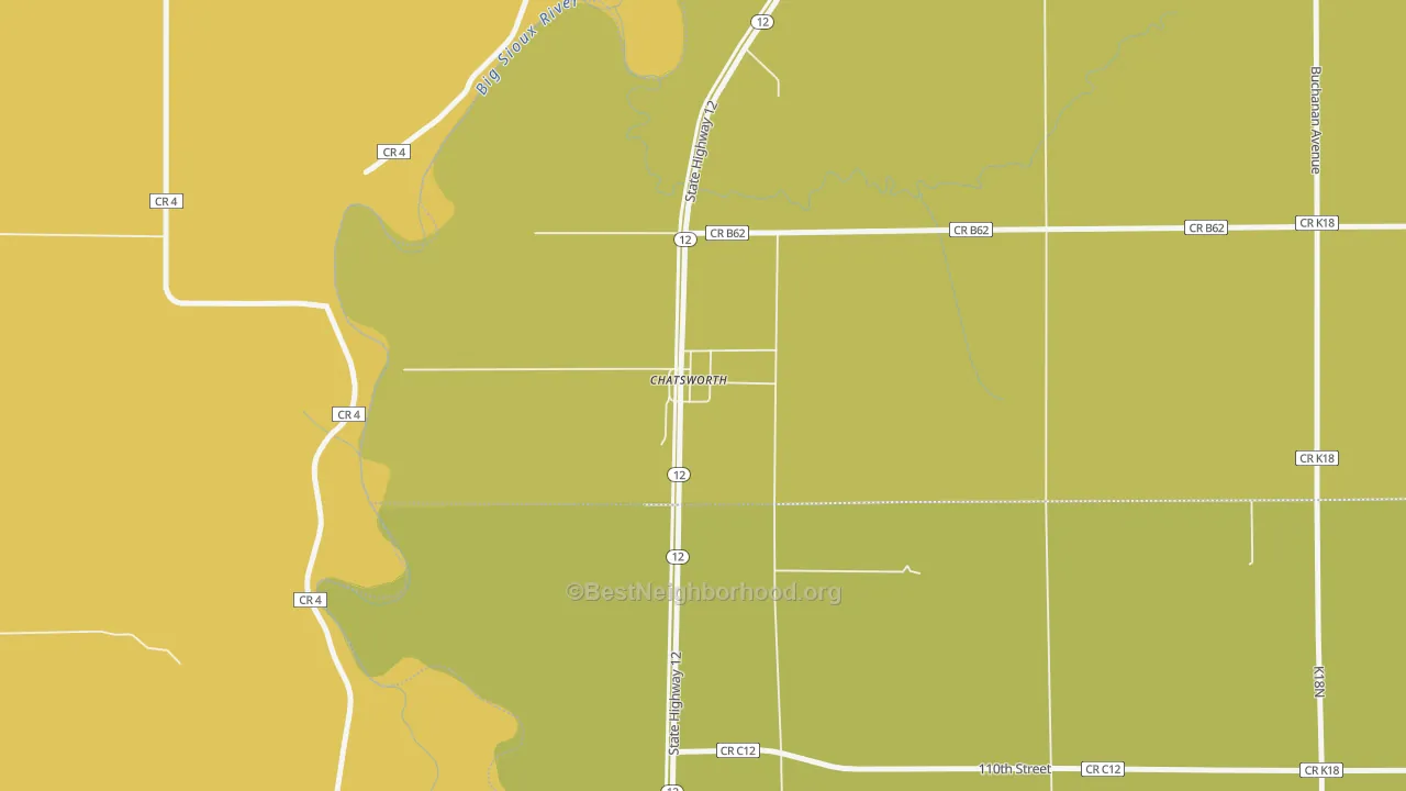 Map of the best neighborhoods in the 51011 area, with better matches in green and worse matches in red
