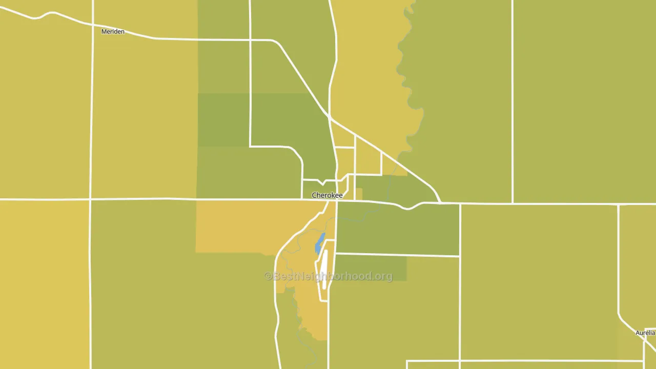 Map of the best neighborhoods in the 51012 area, with better matches in green and worse matches in red