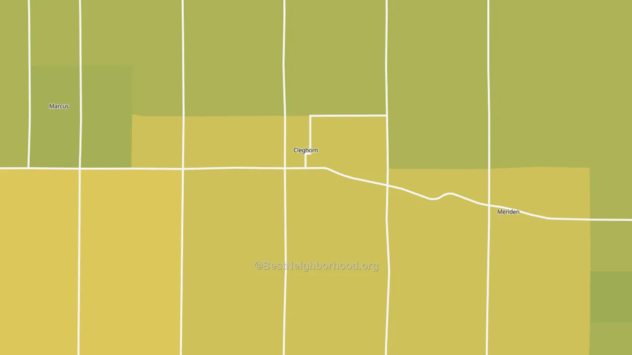 Map of the best neighborhoods in the 51014 area, with better matches in green and worse matches in red