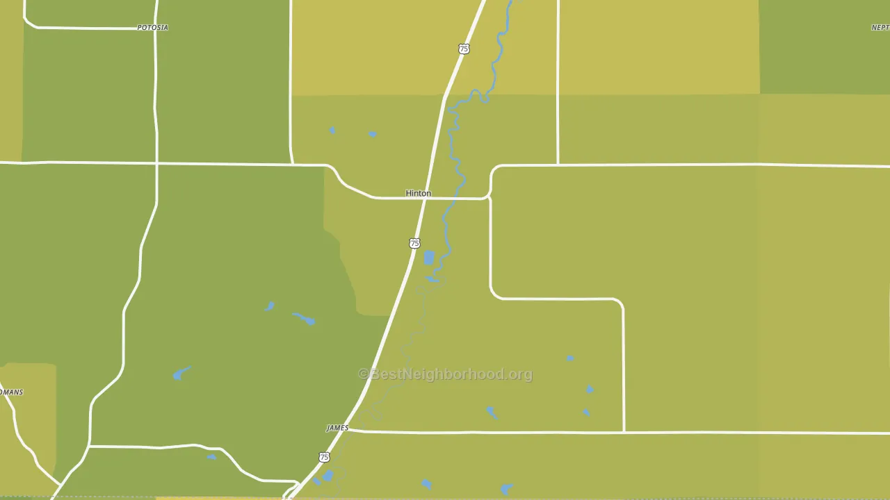 Map of the best neighborhoods in the 51024 area, with better matches in green and worse matches in red