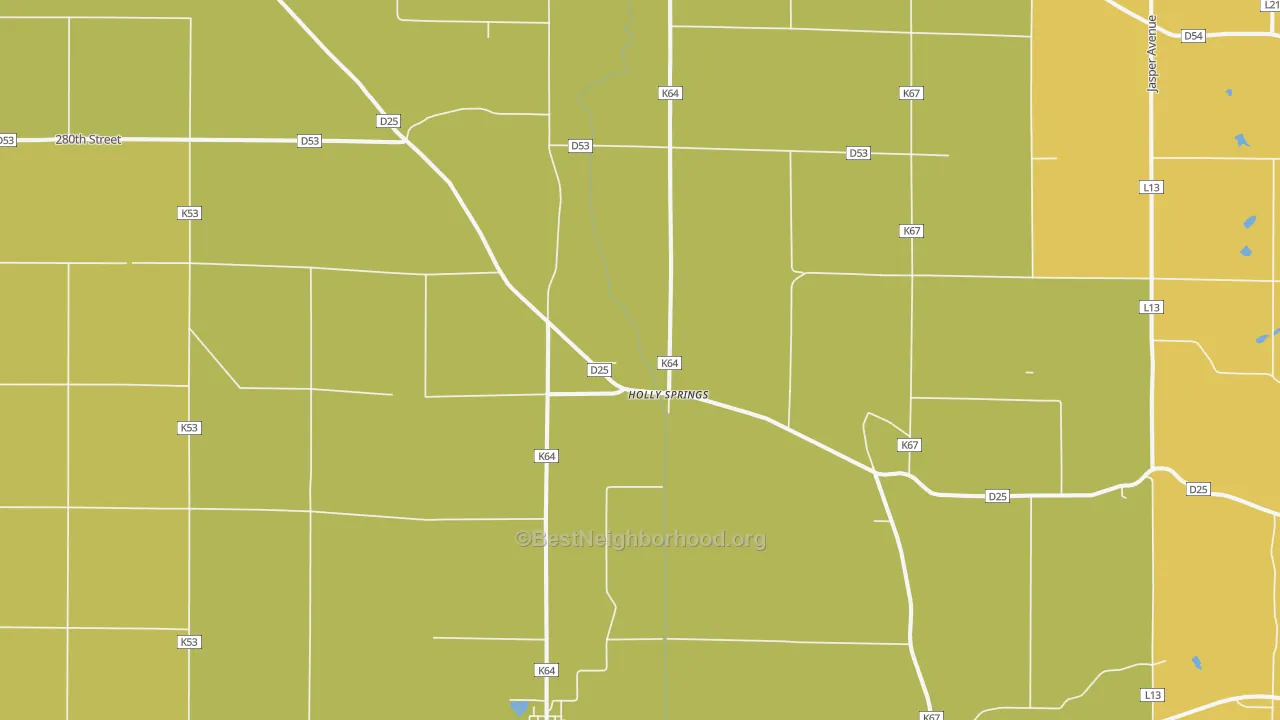 Map of the best neighborhoods in the 51026 area, with better matches in green and worse matches in red