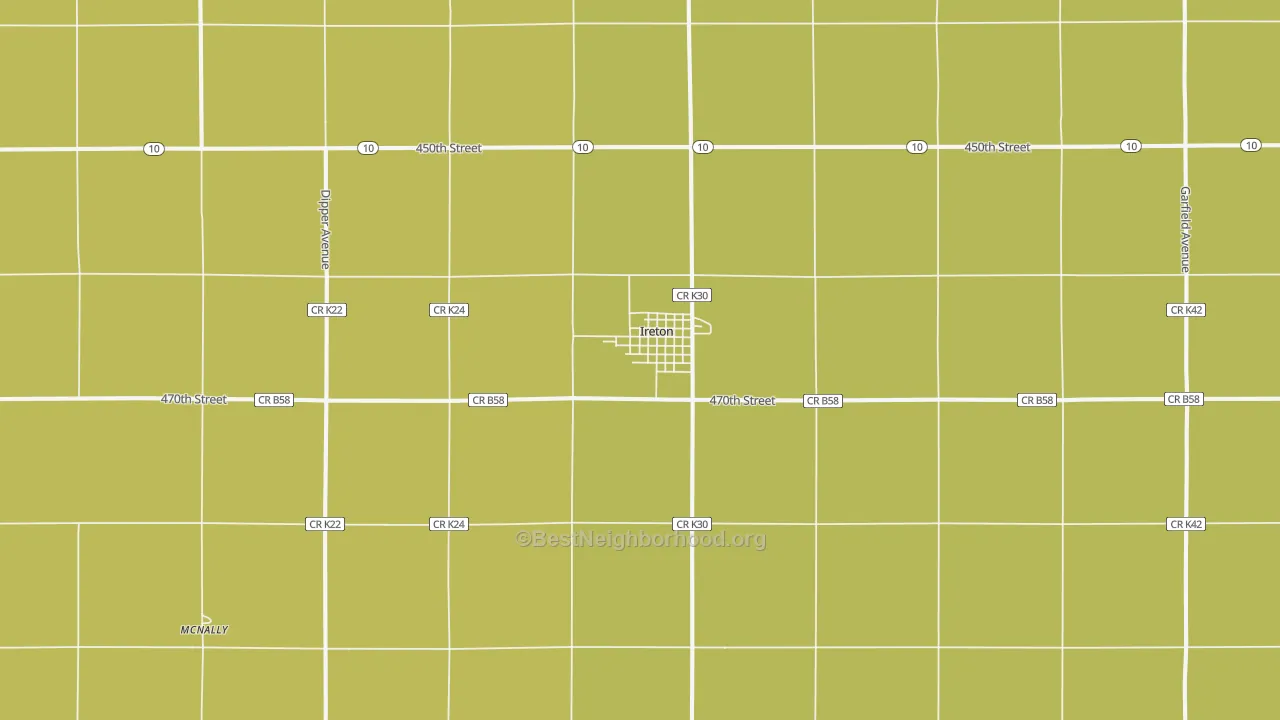 Map of the best neighborhoods in the 51027 area, with better matches in green and worse matches in red