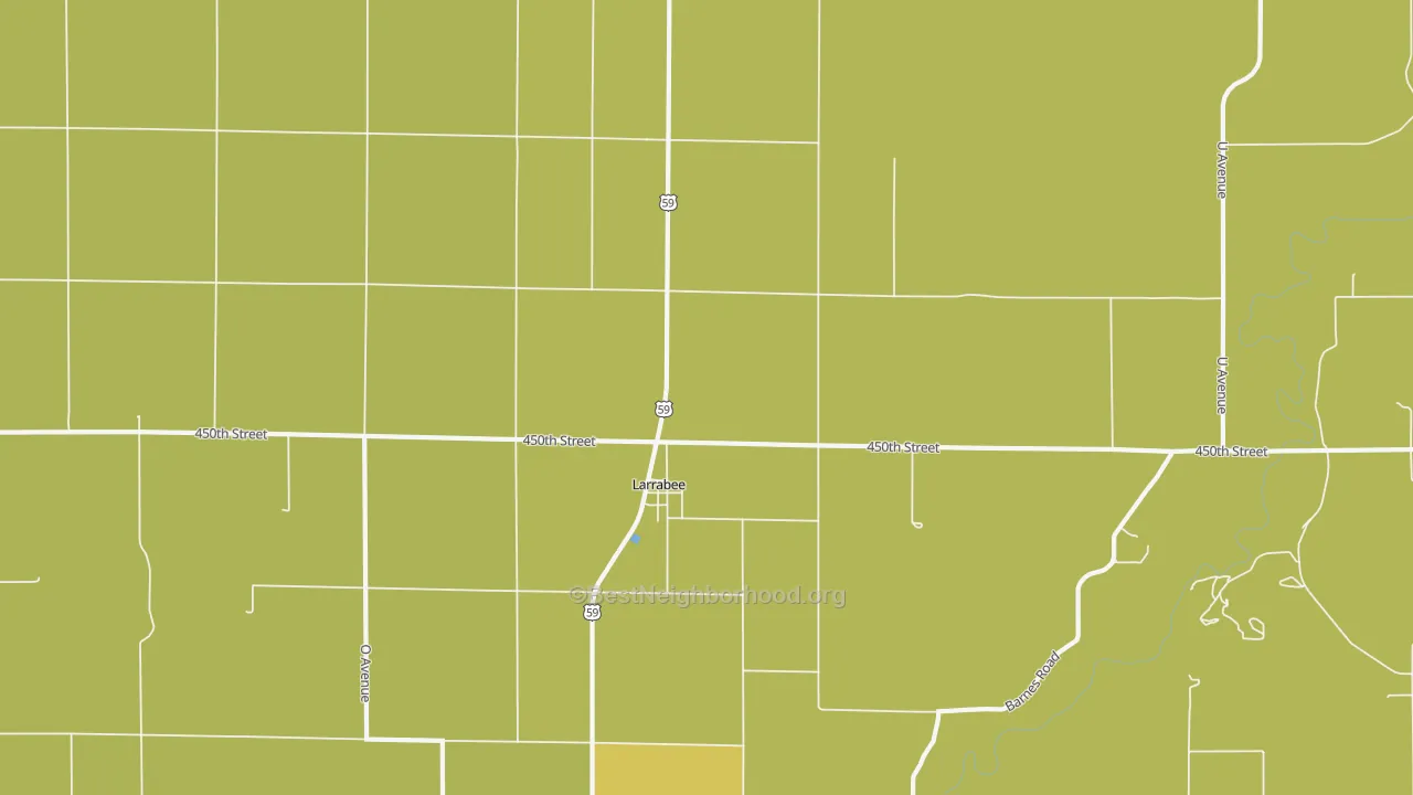 Map of the best neighborhoods in the 51029 area, with better matches in green and worse matches in red