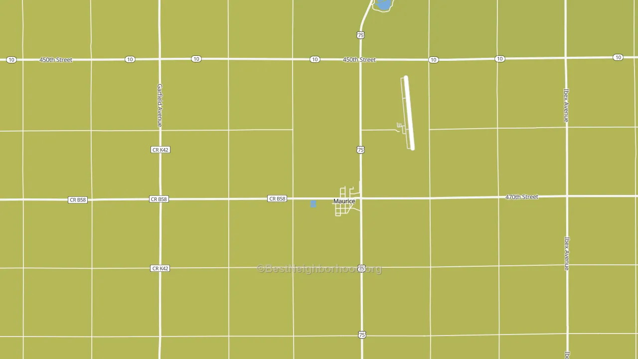 Map of the best neighborhoods in the 51036 area, with better matches in green and worse matches in red
