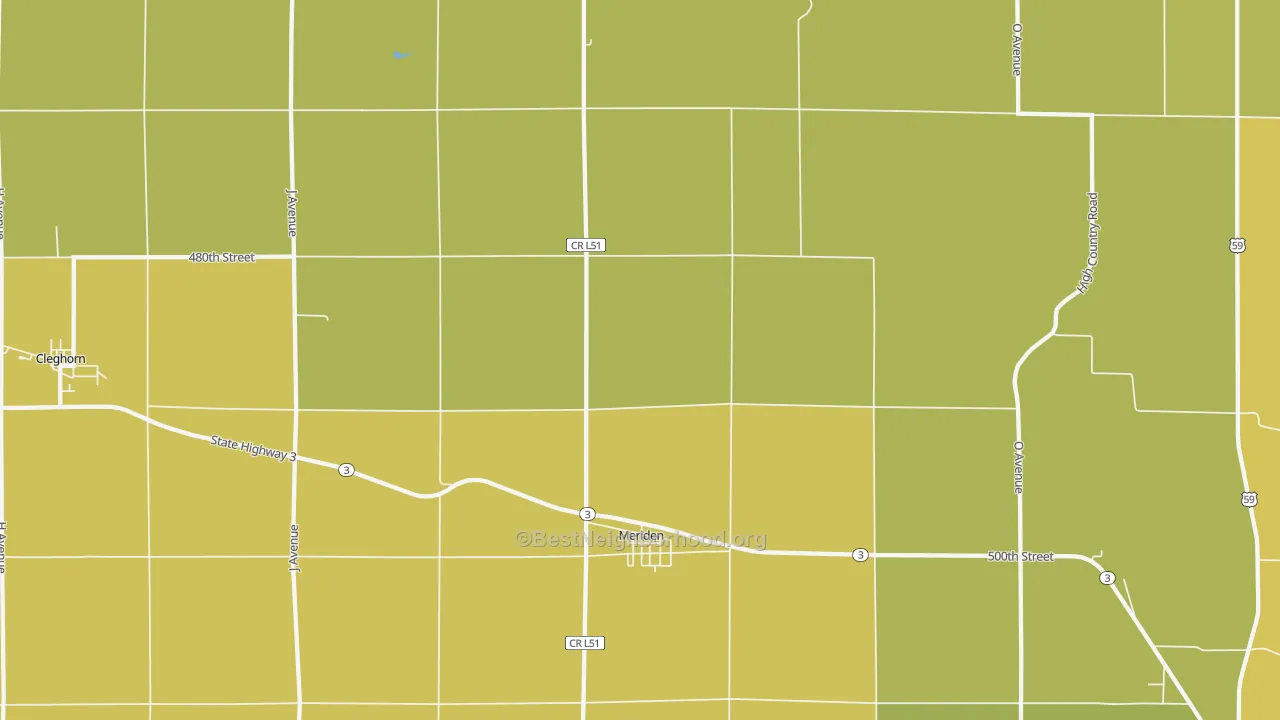 Map of the best neighborhoods in the 51037 area, with better matches in green and worse matches in red