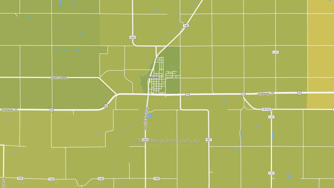 Map of the best neighborhoods in the 51039 area, with better matches in green and worse matches in red