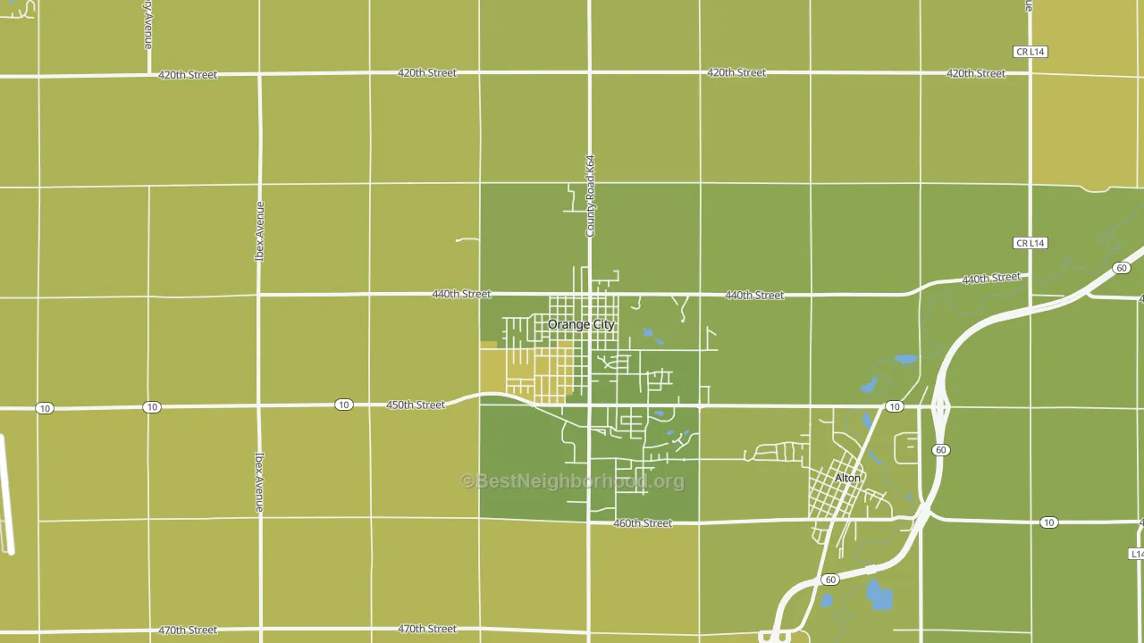 Map of the best neighborhoods in the 51041 area, with better matches in green and worse matches in red