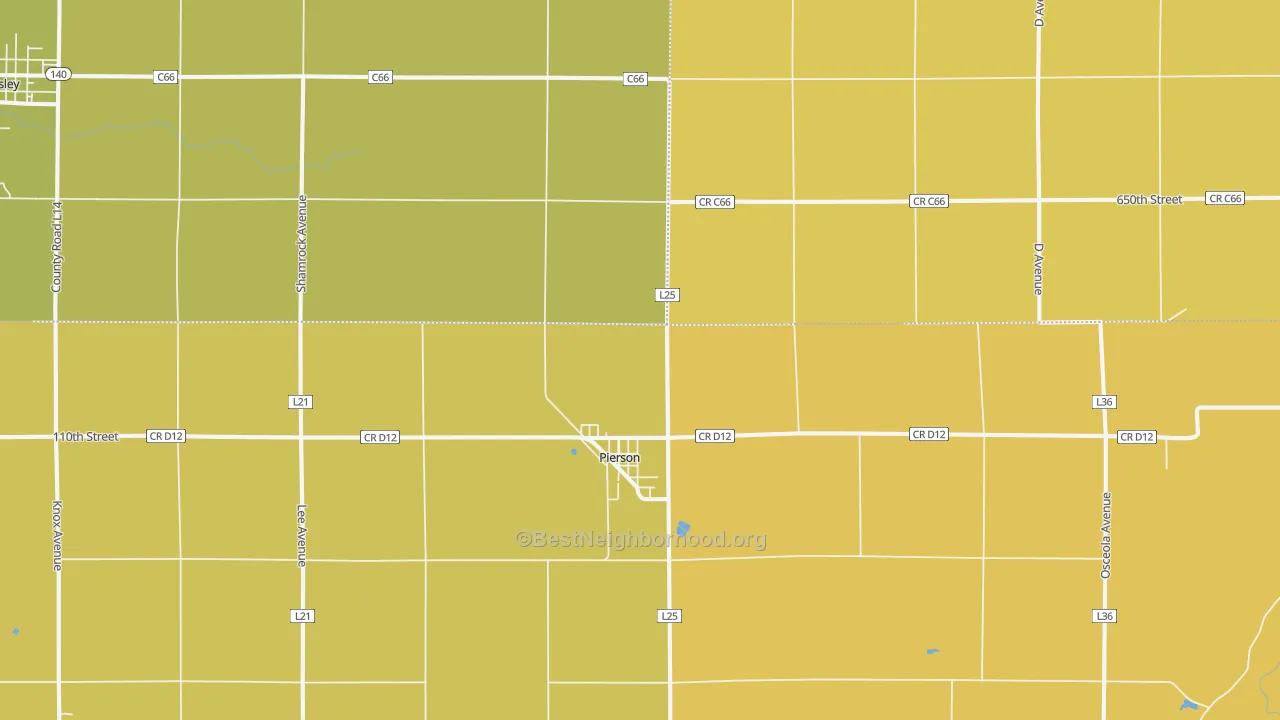 Map of the best neighborhoods in the 51048 area, with better matches in green and worse matches in red