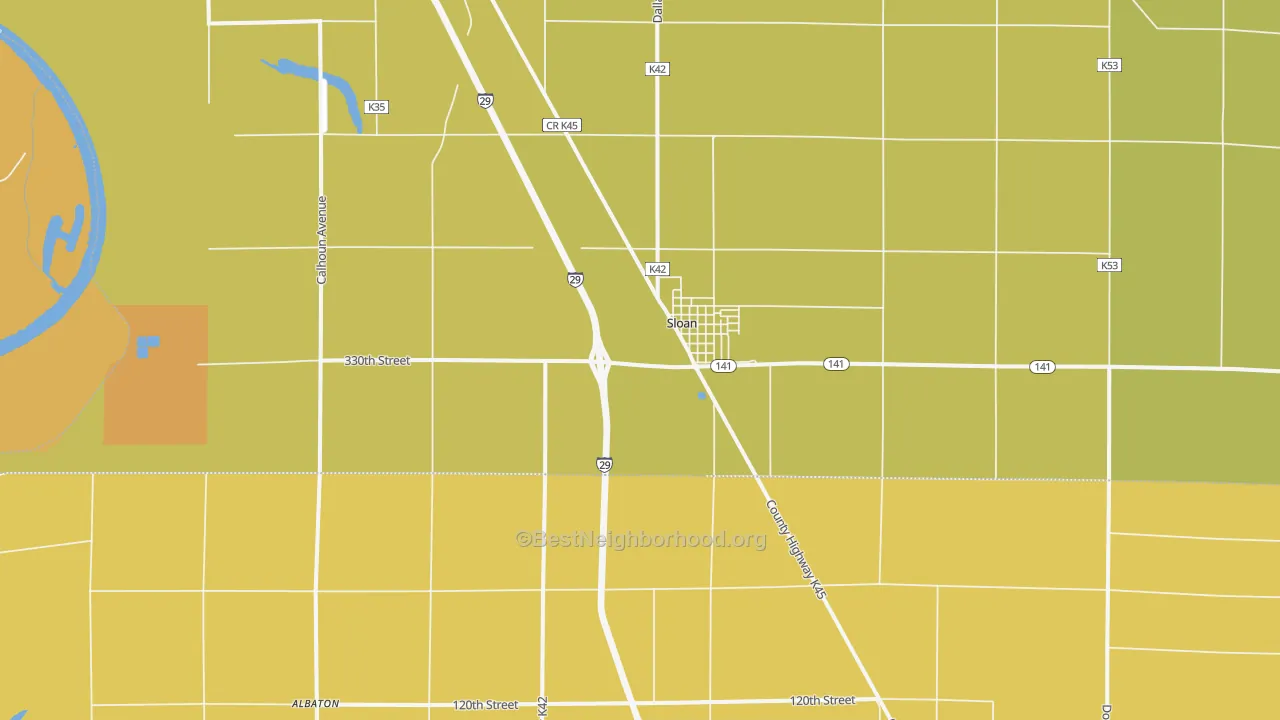 Map of the best neighborhoods in the 51055 area, with better matches in green and worse matches in red