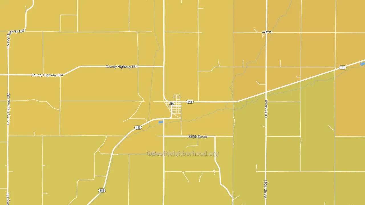 Map of the best neighborhoods in the 51060 area, with better matches in green and worse matches in red