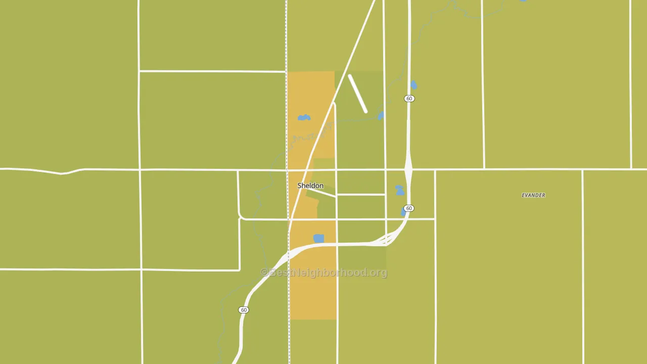 Map of the best neighborhoods in the 51201 area, with better matches in green and worse matches in red