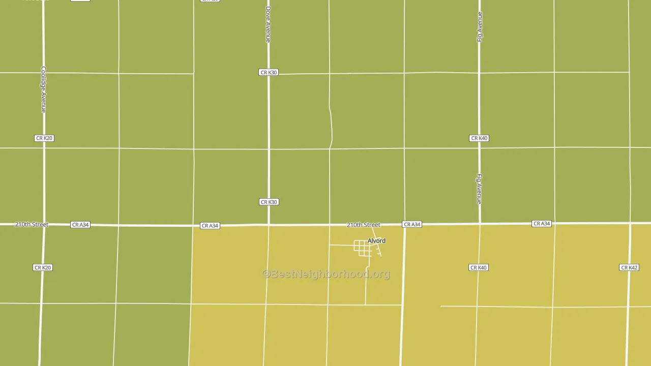 Map of the best neighborhoods in the 51230 area, with better matches in green and worse matches in red
