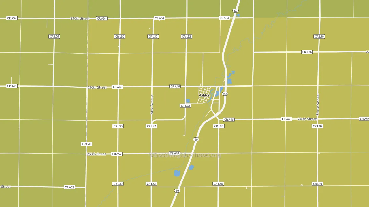 Map of the best neighborhoods in the 51232 area, with better matches in green and worse matches in red