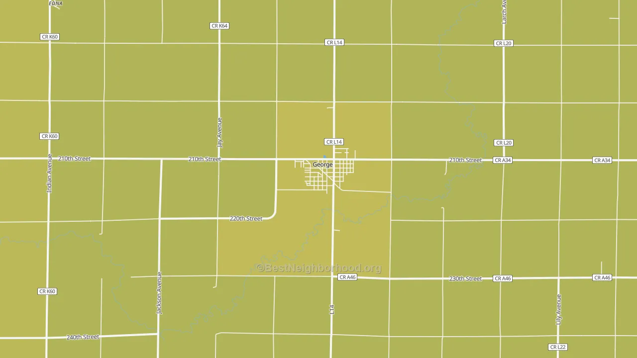 Map of the best neighborhoods in the 51237 area, with better matches in green and worse matches in red