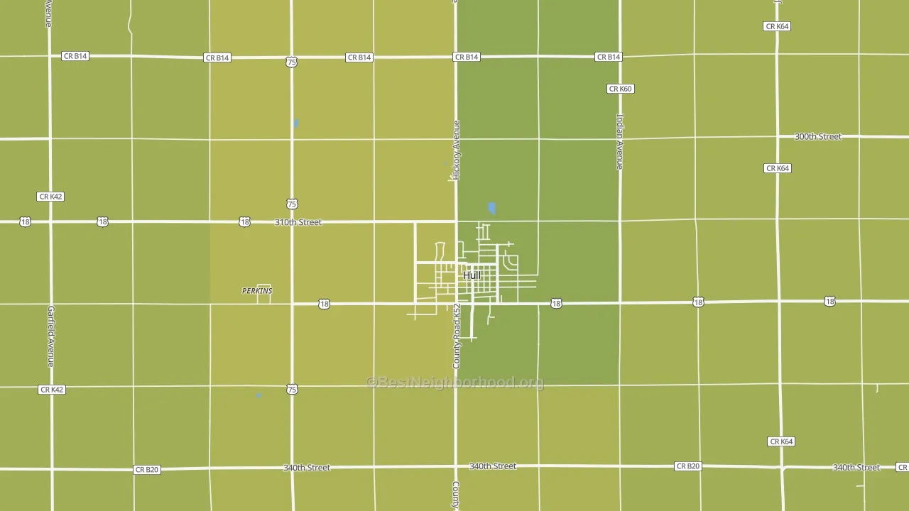 Map of the best neighborhoods in the 51239 area, with better matches in green and worse matches in red