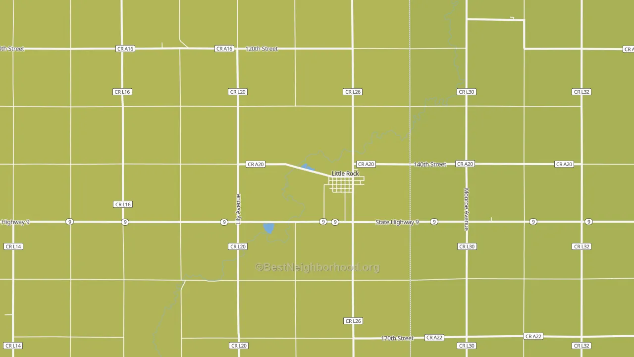 Map of the best neighborhoods in the 51243 area, with better matches in green and worse matches in red