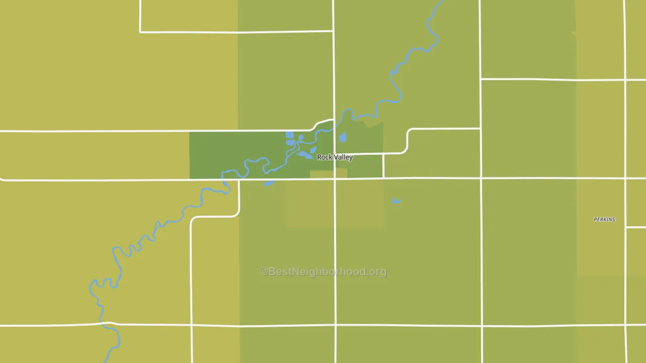 Map of the best neighborhoods in the 51247 area, with better matches in green and worse matches in red