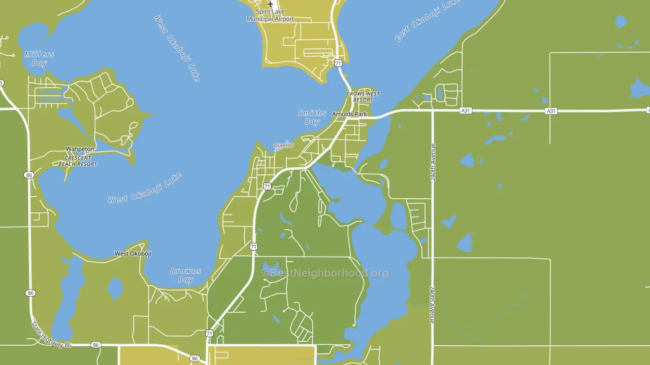 Map of the best neighborhoods in the 51331 area, with better matches in green and worse matches in red