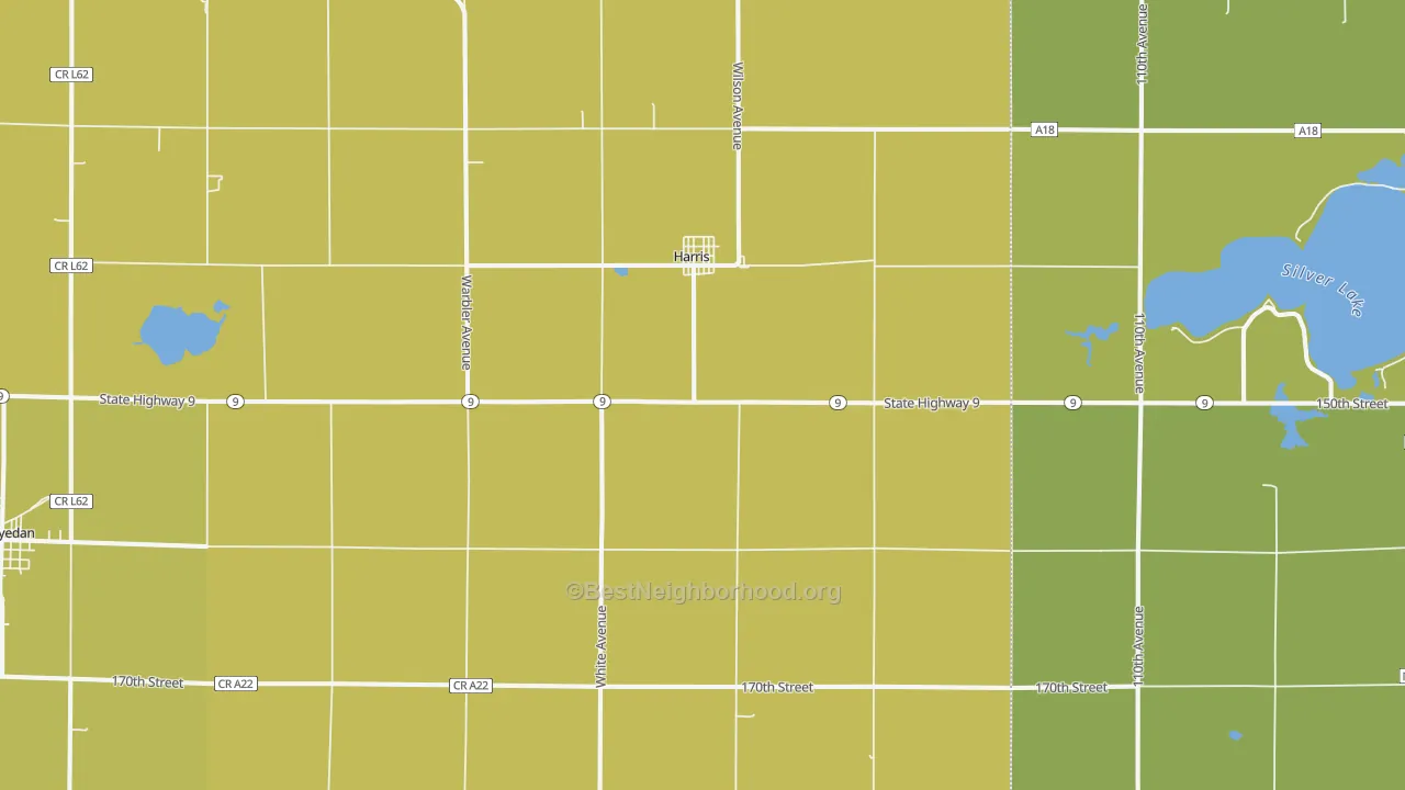 Map of the best neighborhoods in the 51345 area, with better matches in green and worse matches in red