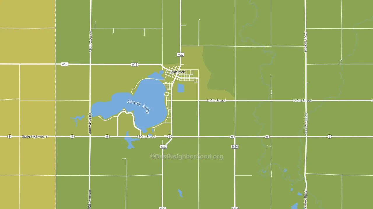 Map of the best neighborhoods in the 51347 area, with better matches in green and worse matches in red