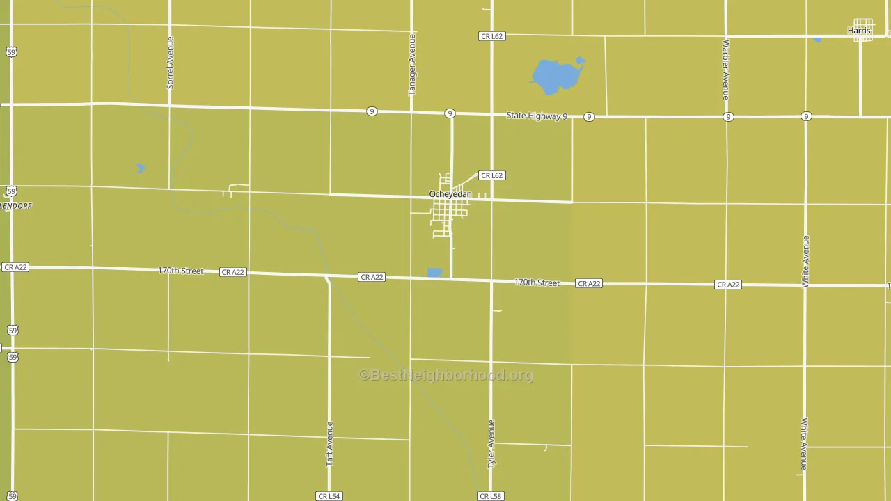 Map of the best neighborhoods in the 51354 area, with better matches in green and worse matches in red