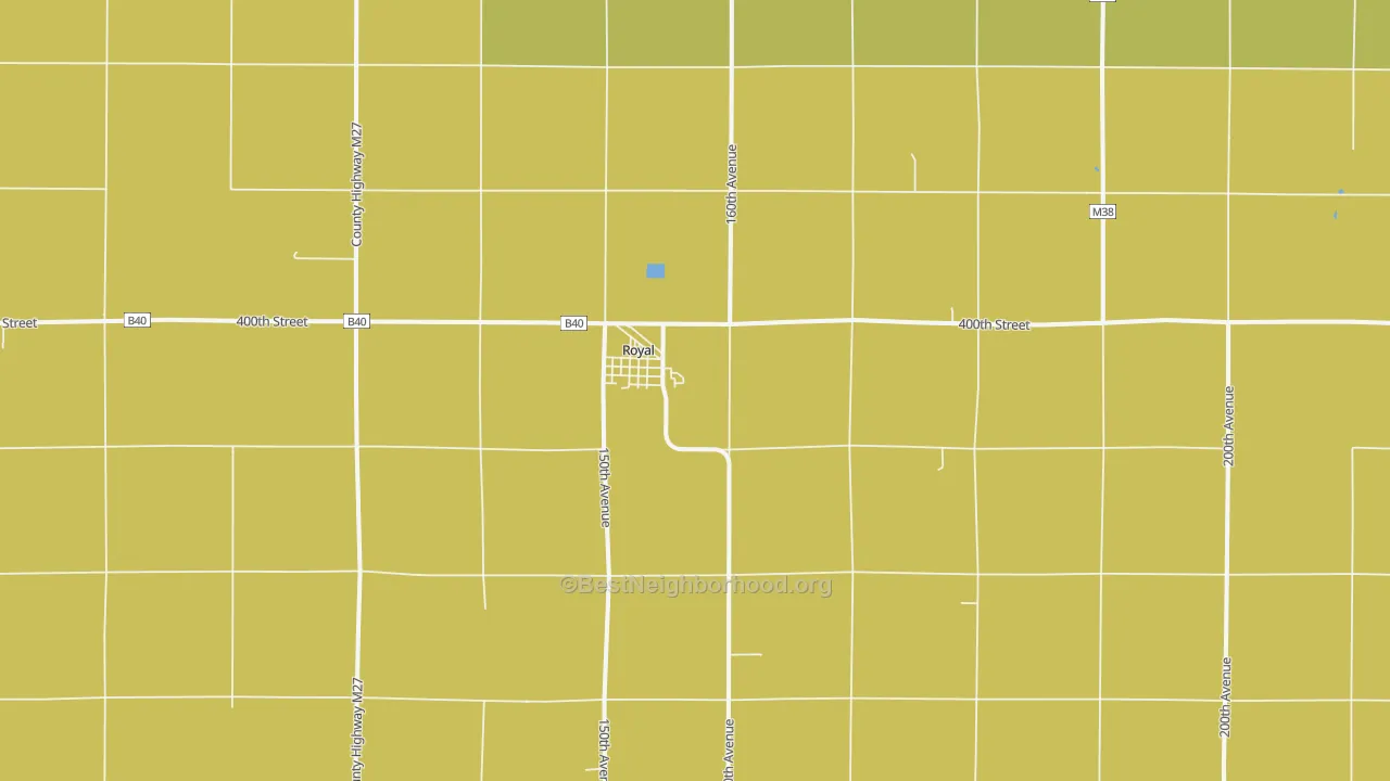 Map of the best neighborhoods in the 51357 area, with better matches in green and worse matches in red