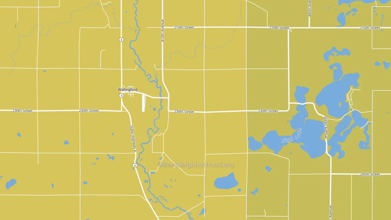 Map of the best neighborhoods in the 51365 area, with better matches in green and worse matches in red