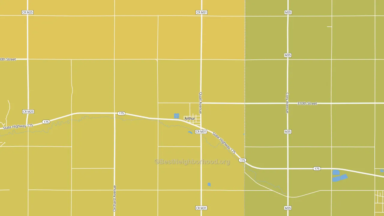 Map of the best neighborhoods in the 51431 area, with better matches in green and worse matches in red