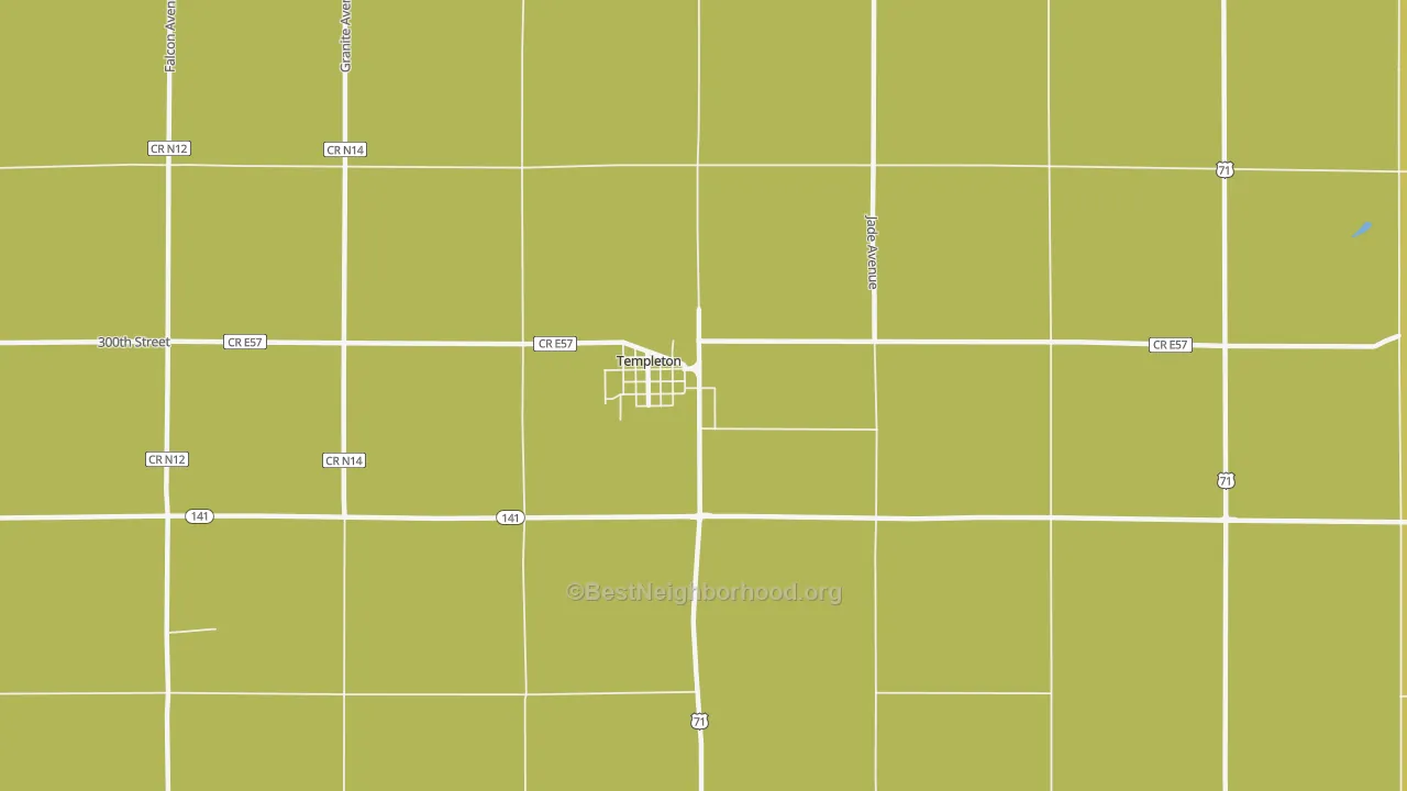 Map of the best neighborhoods in the 51463 area, with better matches in green and worse matches in red