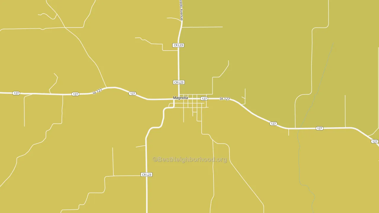 Map of the best neighborhoods in the 51550 area, with better matches in green and worse matches in red