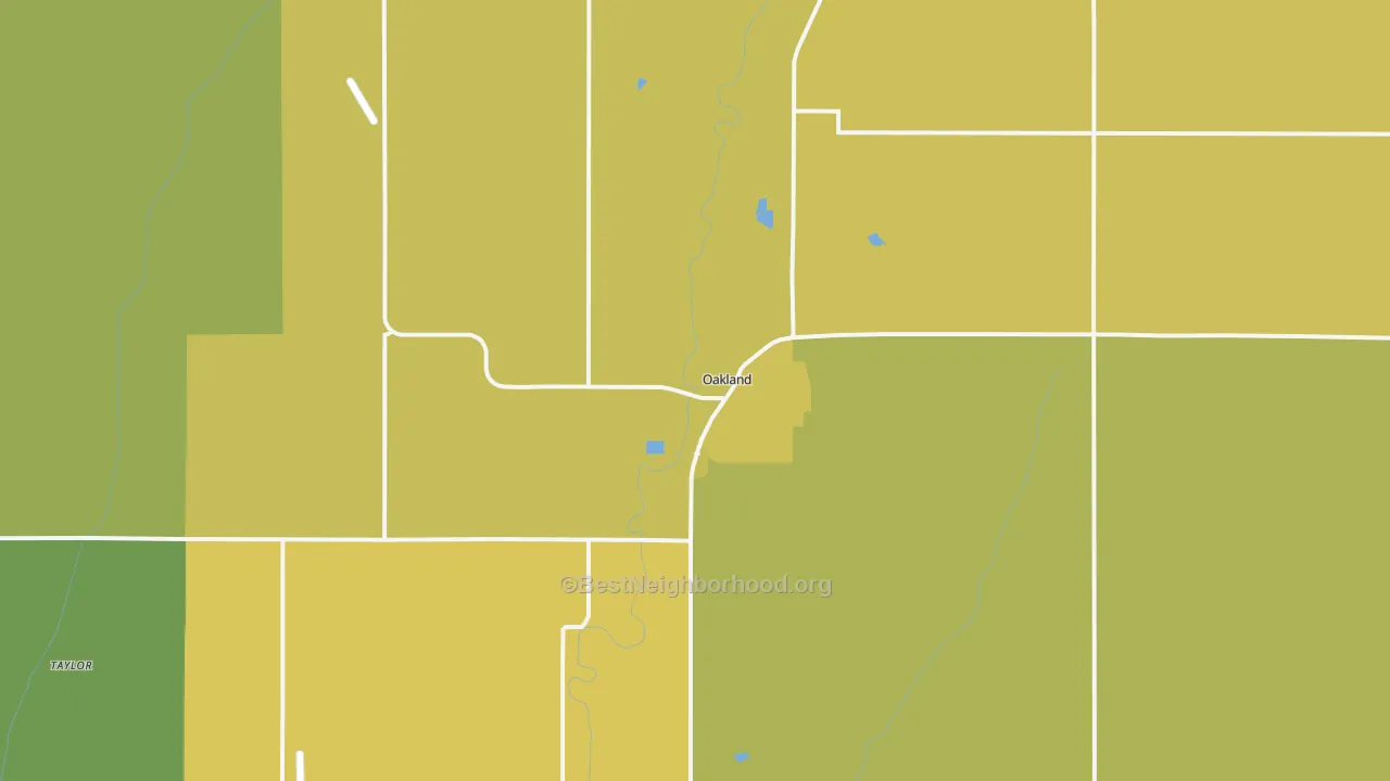 Map of the best neighborhoods in the 51560 area, with better matches in green and worse matches in red