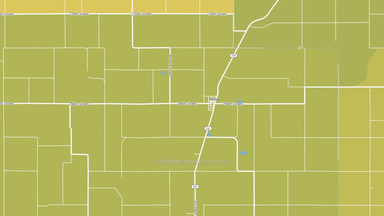 Map of the best neighborhoods in the 51563 area, with better matches in green and worse matches in red