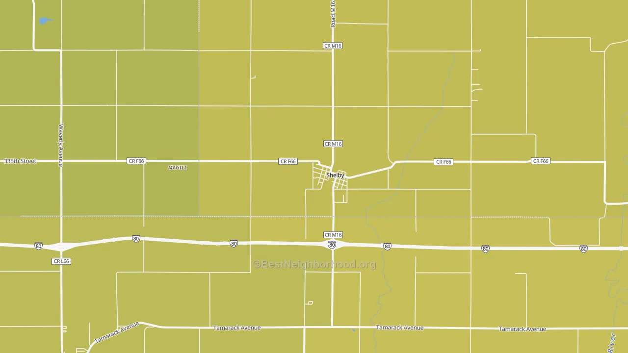 Map of the best neighborhoods in the 51570 area, with better matches in green and worse matches in red