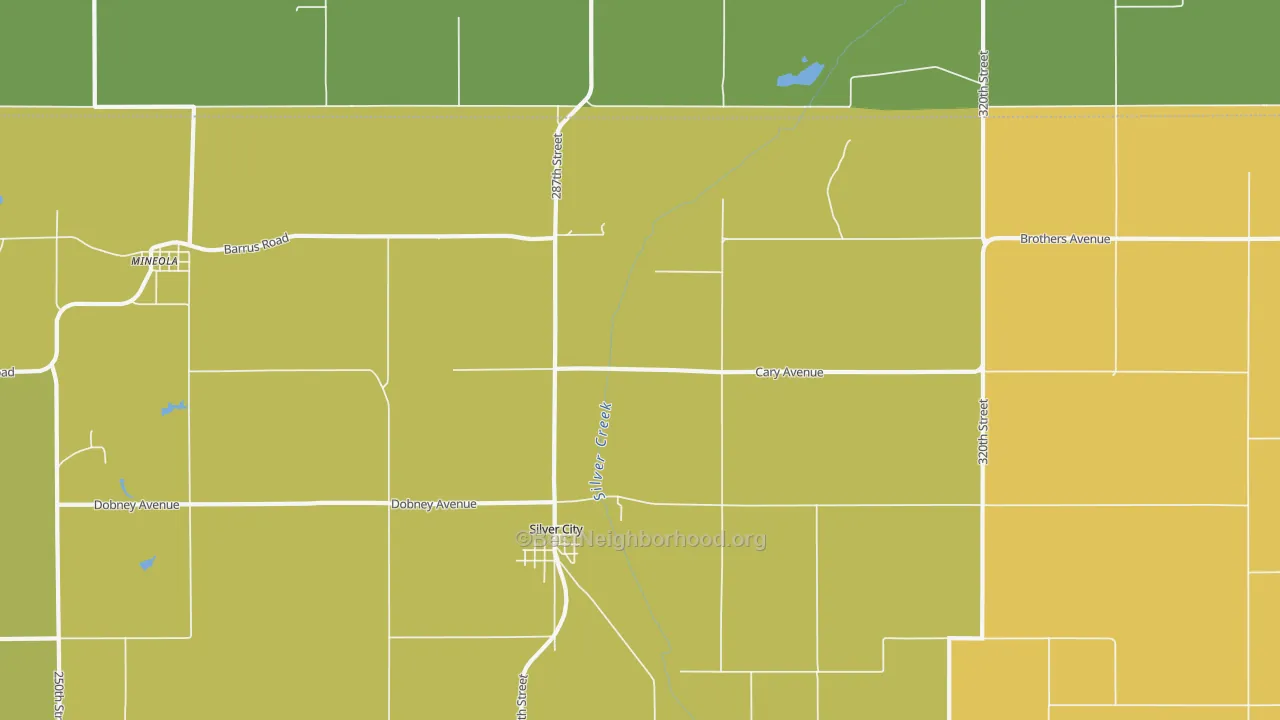 Map of the best neighborhoods in the 51571 area, with better matches in green and worse matches in red