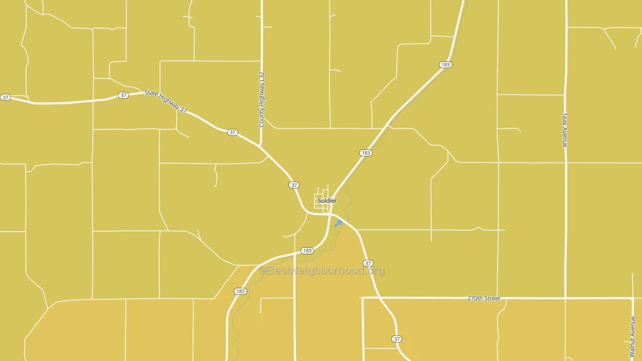 Map of the best neighborhoods in the 51572 area, with better matches in green and worse matches in red
