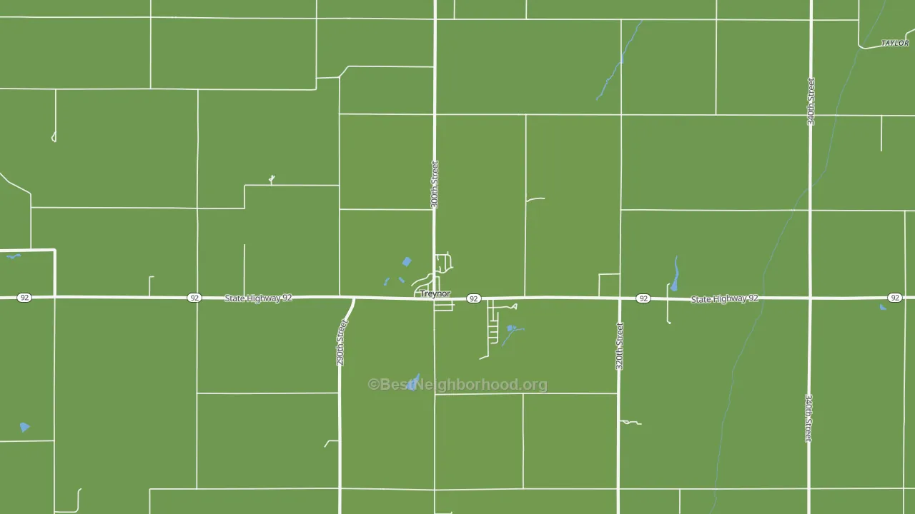 Map of the best neighborhoods in the 51575 area, with better matches in green and worse matches in red