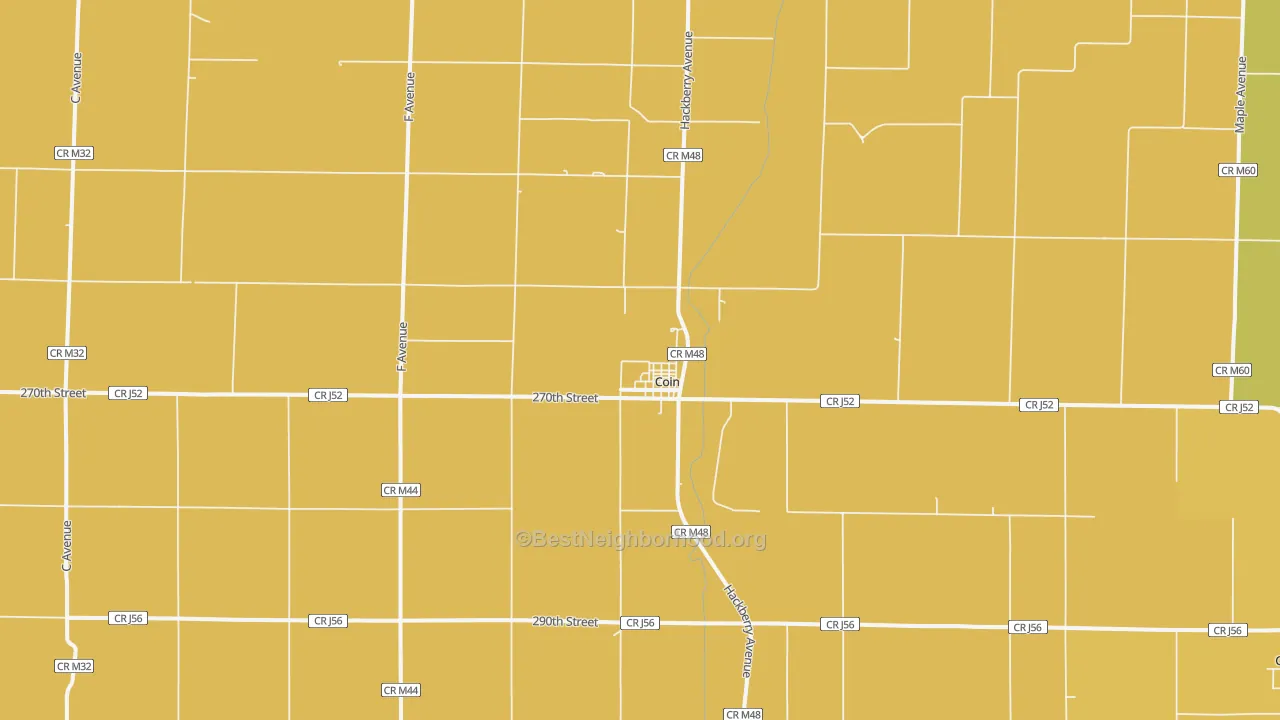 Map of the best neighborhoods in the 51636 area, with better matches in green and worse matches in red