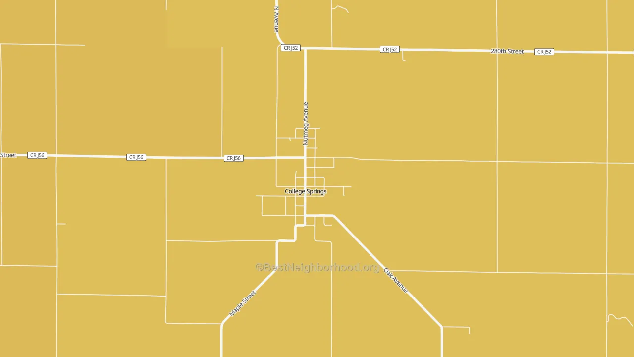 Map of the best neighborhoods in the 51637 area, with better matches in green and worse matches in red