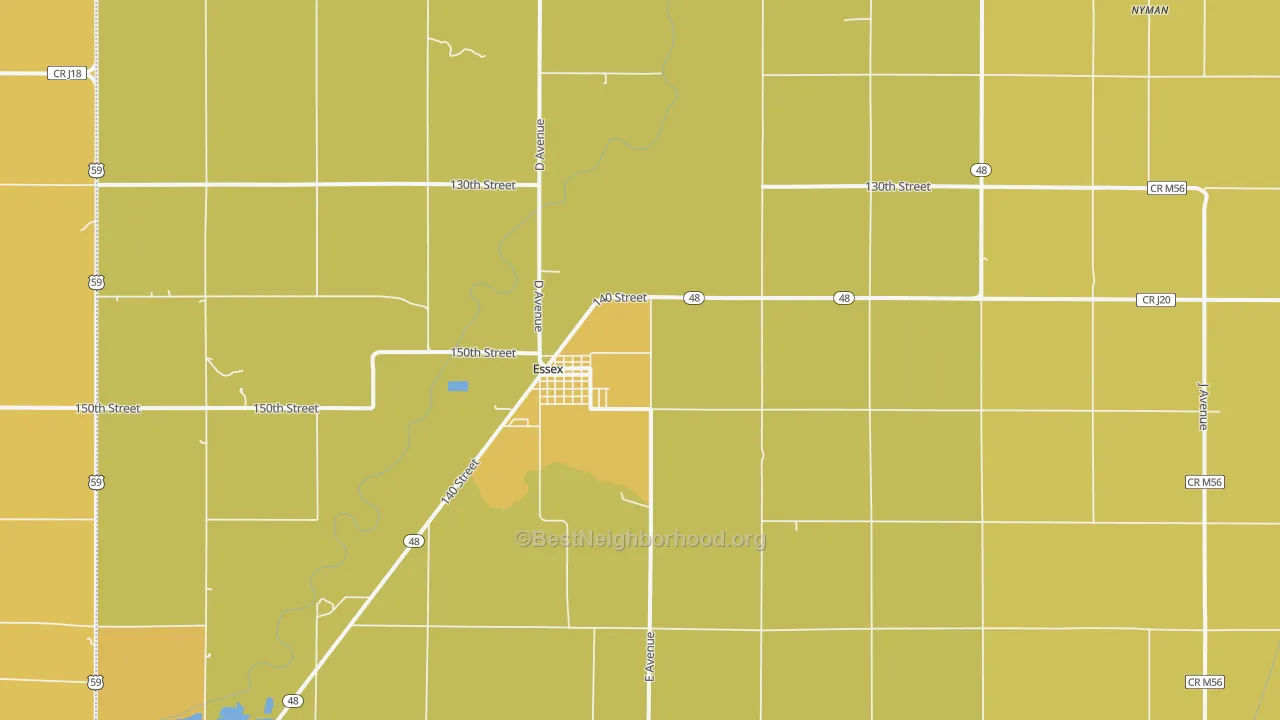 Map of the best neighborhoods in the 51638 area, with better matches in green and worse matches in red